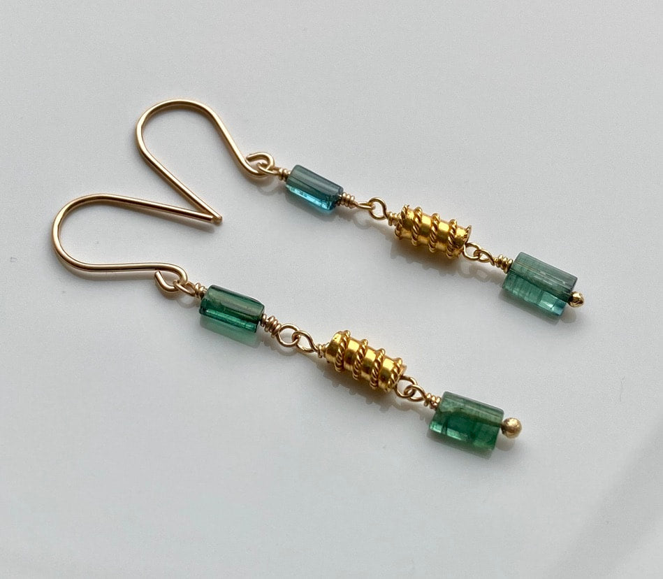 Long Indicolite Tourmaline Earrings