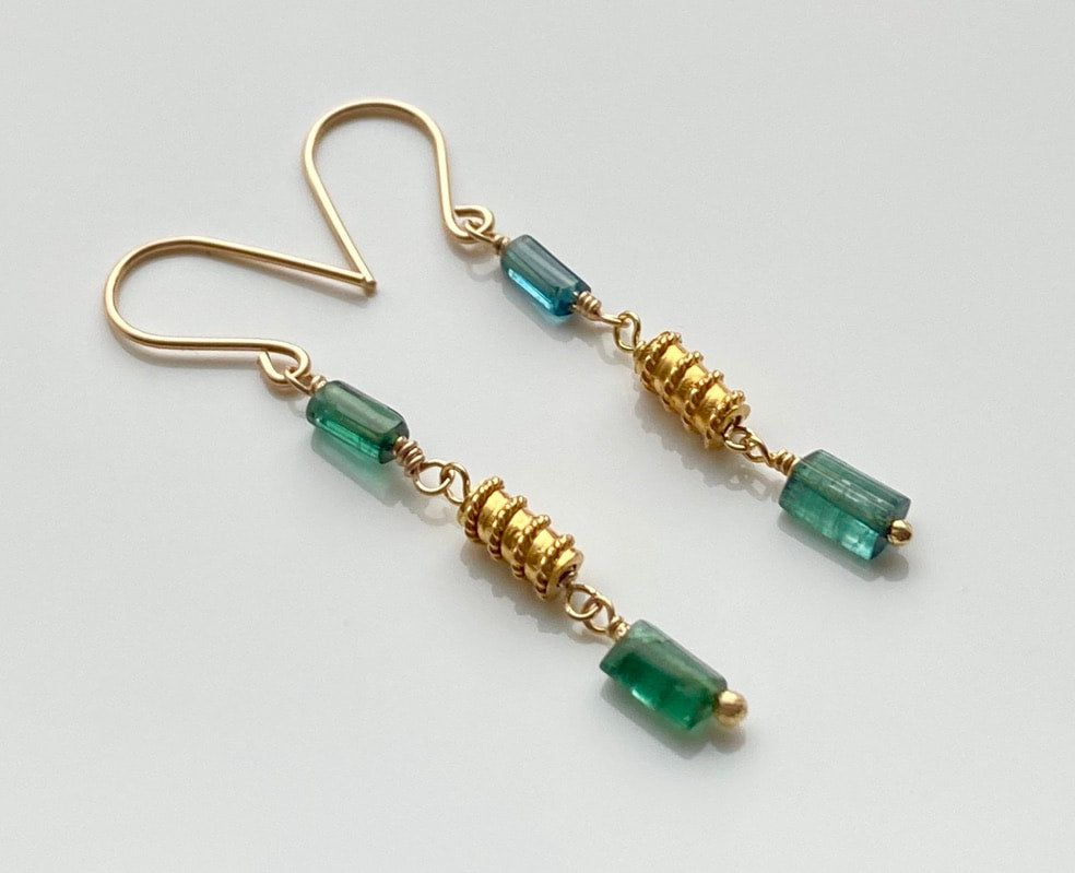 Long Indicolite Tourmaline Earrings