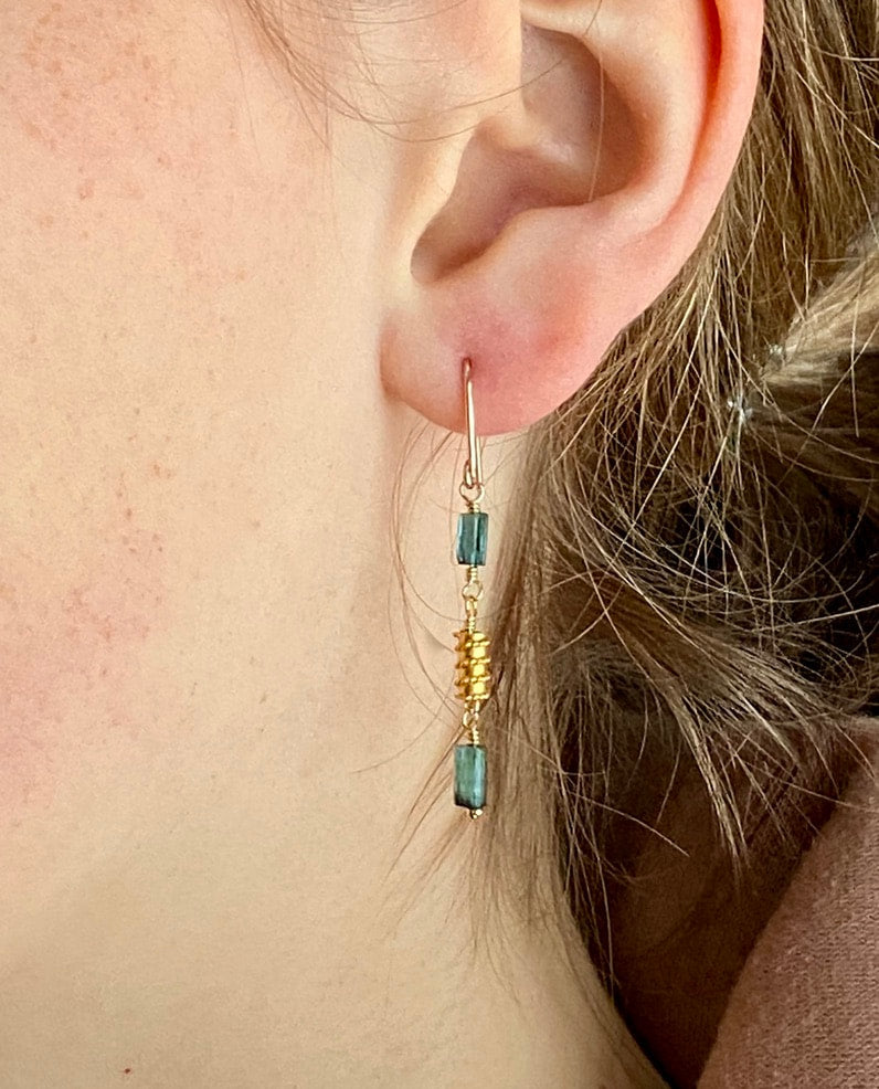 Long Indicolite Tourmaline Earrings