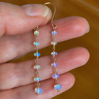 Ethiopian Opal Long Chain Earrings, October Birthstone Earrings
