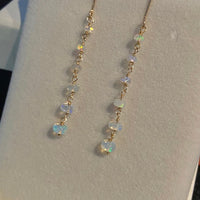 Ethiopian Opal Long Chain Earrings, October Birthstone Earrings
