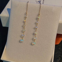 Ethiopian Opal Long Chain Earrings, October Birthstone Earrings