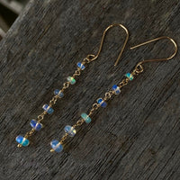 Ethiopian Opal Long Chain Earrings, October Birthstone Earrings