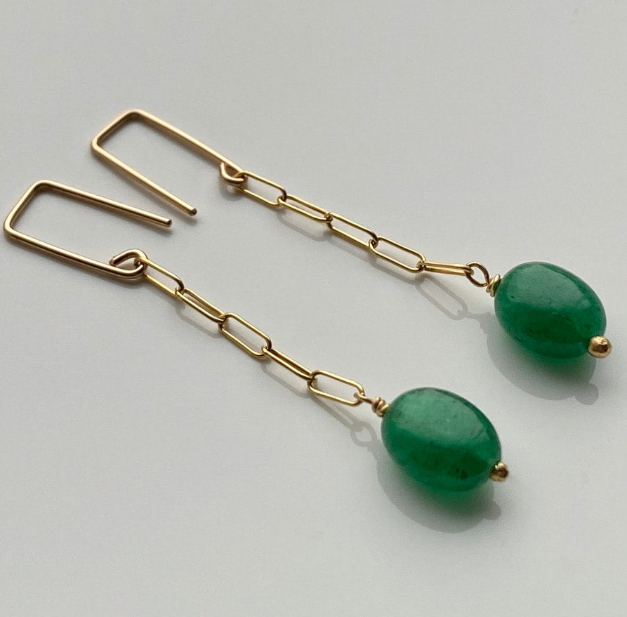 Emerald Paperclip Chain Earrings