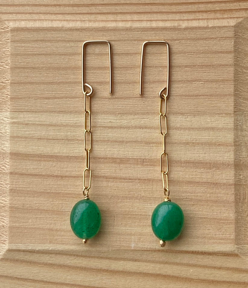 Emerald Paperclip Chain Earrings