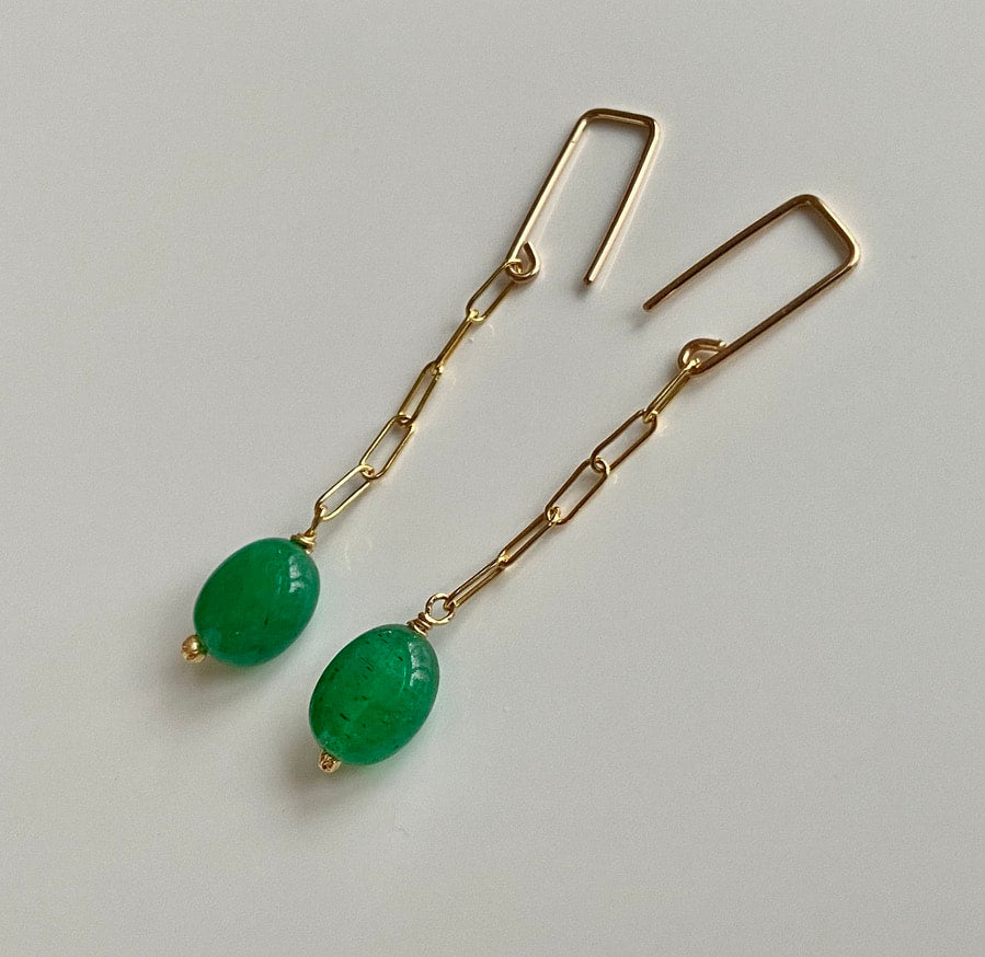 Emerald Paperclip Chain Earrings