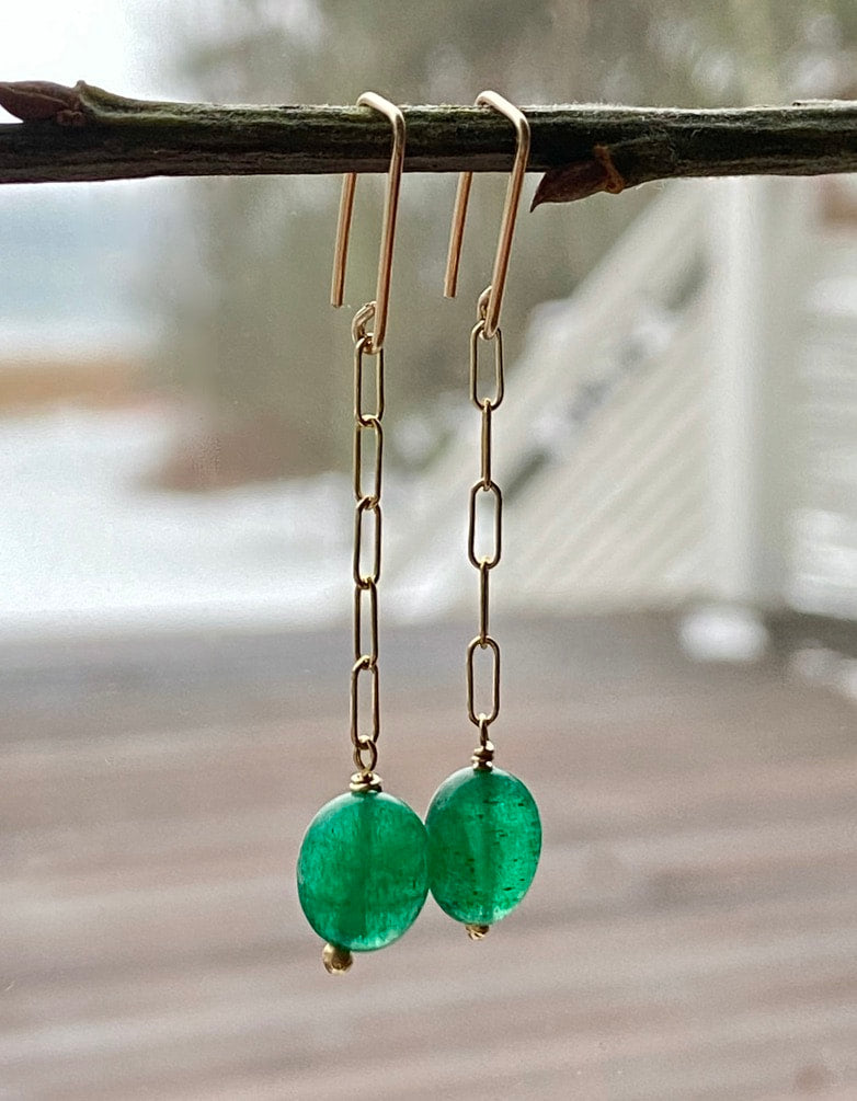 Emerald Paperclip Chain Earrings