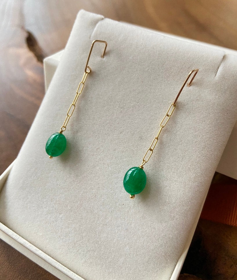 Emerald Paperclip Chain Earrings