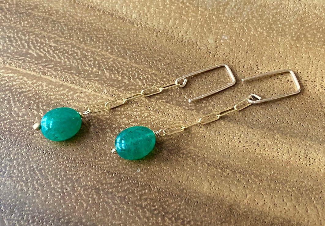 Emerald Paperclip Chain Earrings