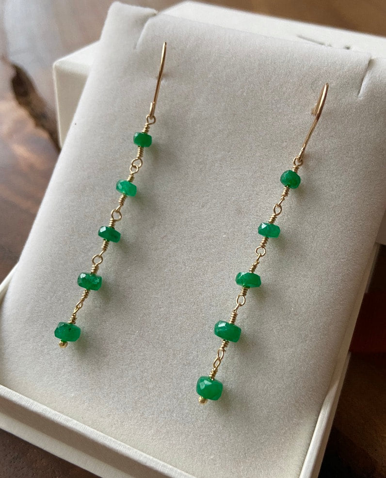 Long Emerald Chain Earrings