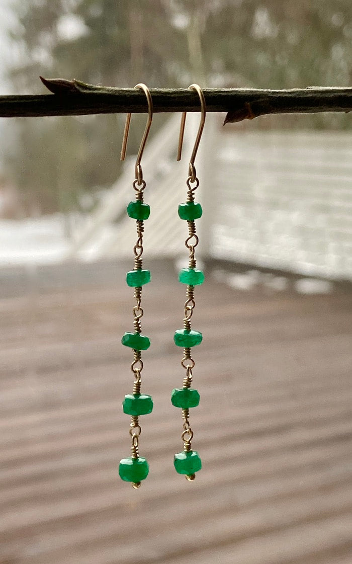 Long Emerald Chain Earrings