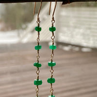 Long Emerald Chain Earrings