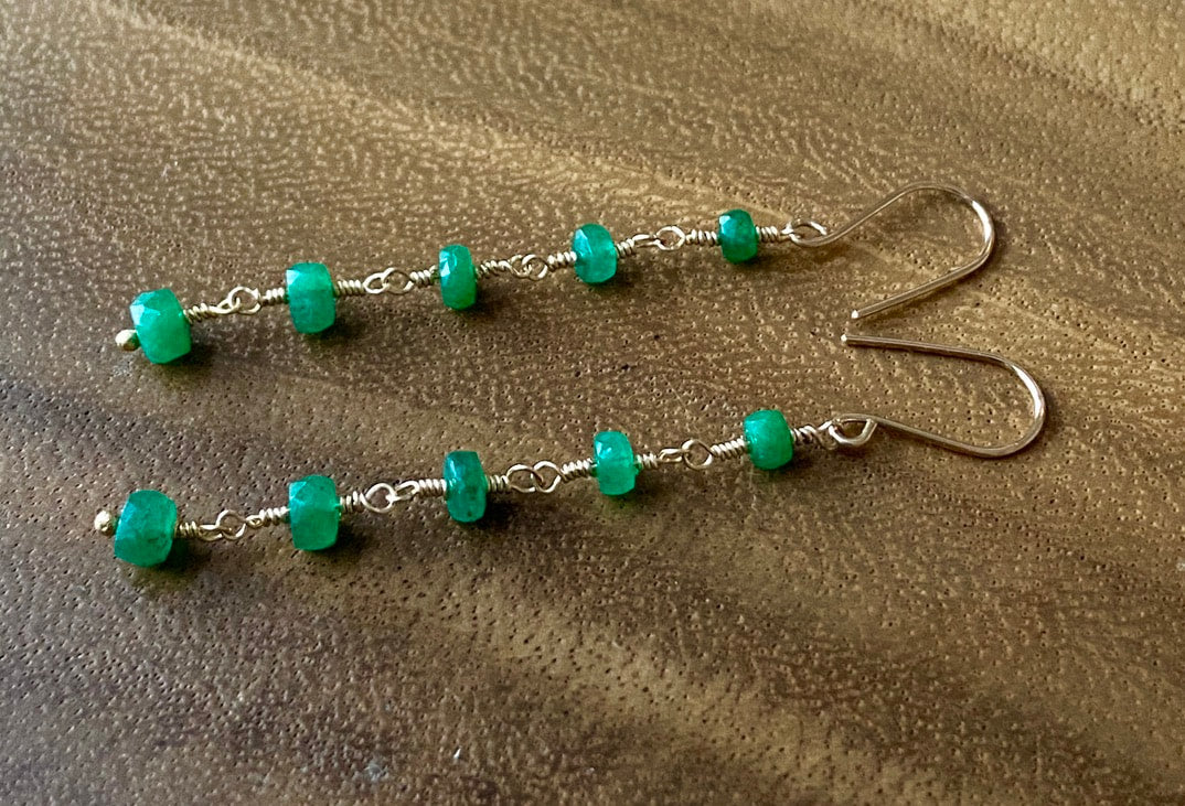 Long Emerald Chain Earrings