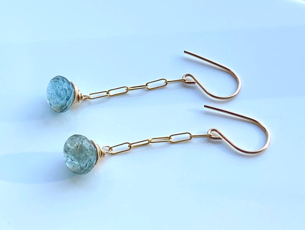 Moss Aquamarine Paperclip Chain Earrings