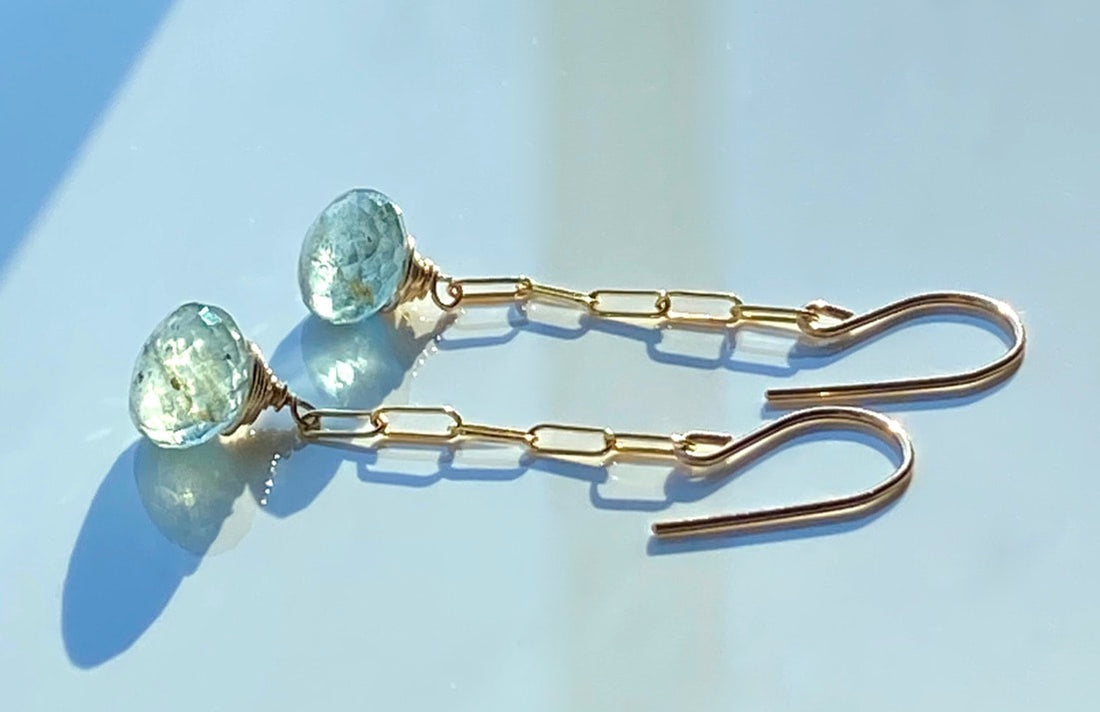 Moss Aquamarine Paperclip Chain Earrings