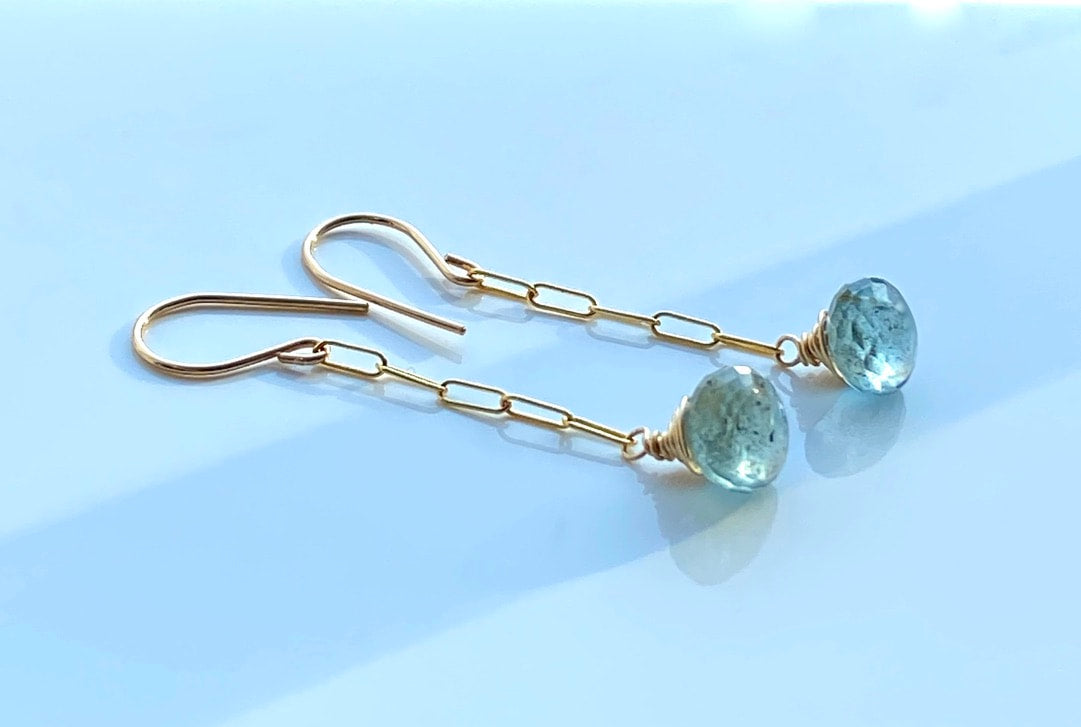 Moss Aquamarine Paperclip Chain Earrings
