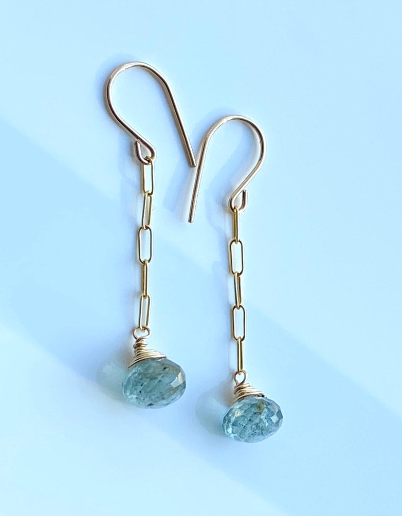 Moss Aquamarine Paperclip Chain Earrings