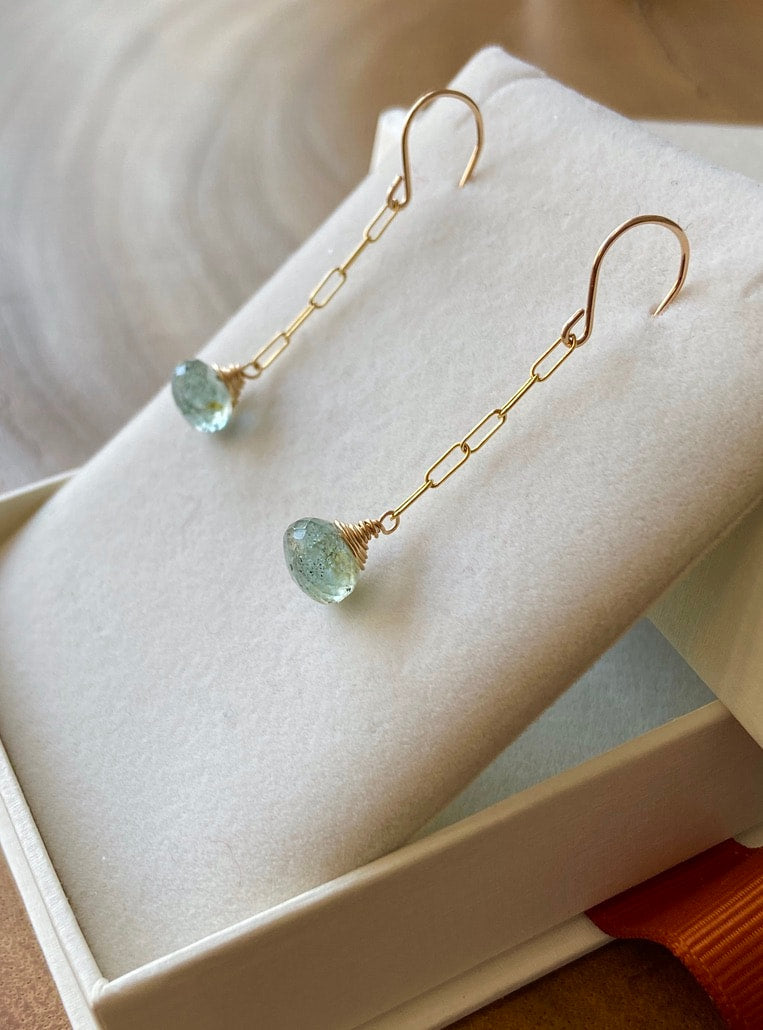 Moss Aquamarine Paperclip Chain Earrings