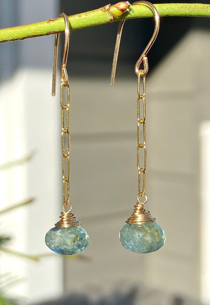 Moss Aquamarine Paperclip Chain Earrings