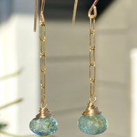 Moss Aquamarine Paperclip Chain Earrings