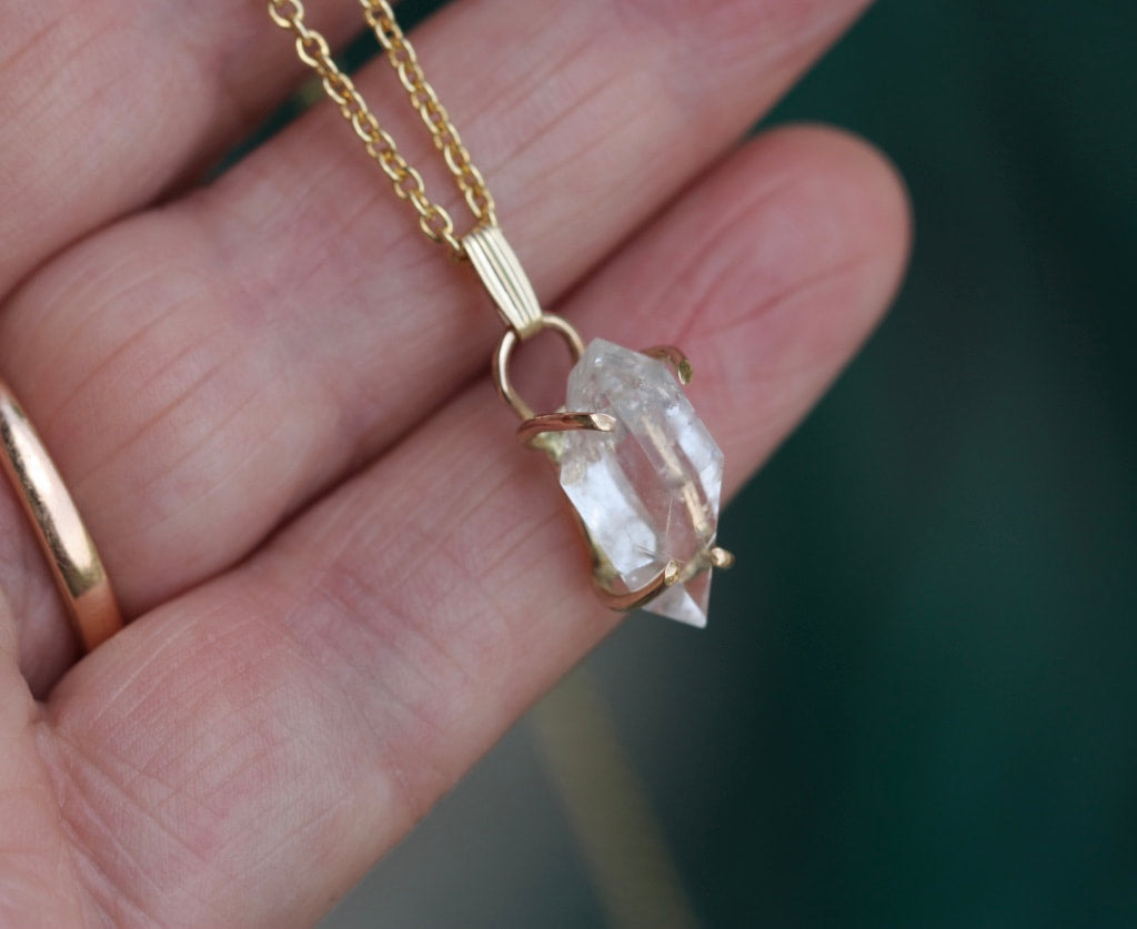Natural Herkimer Diamond Pendant Necklace, April Birthstone Necklace