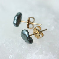 Tahitian Keshi Pearl Stud Earrings, Tahitian Grey Pearl Post Earrings, June Birthstone Earrings