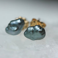 Tahitian Keshi Pearl Stud Earrings, Tahitian Grey Pearl Post Earrings, June Birthstone Earrings