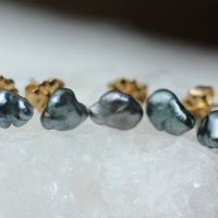 Tahitian Keshi Pearl Stud Earrings, Tahitian Grey Pearl Post Earrings, June Birthstone Earrings