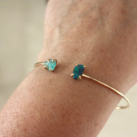 Open Cuff Bracelet with Australian Boulder Opal Doublet and Raw Apatite Crystal