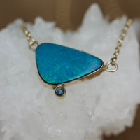 Australian Opal and Blue Sapphire Pendant Necklace, September and October Birthstone Necklace