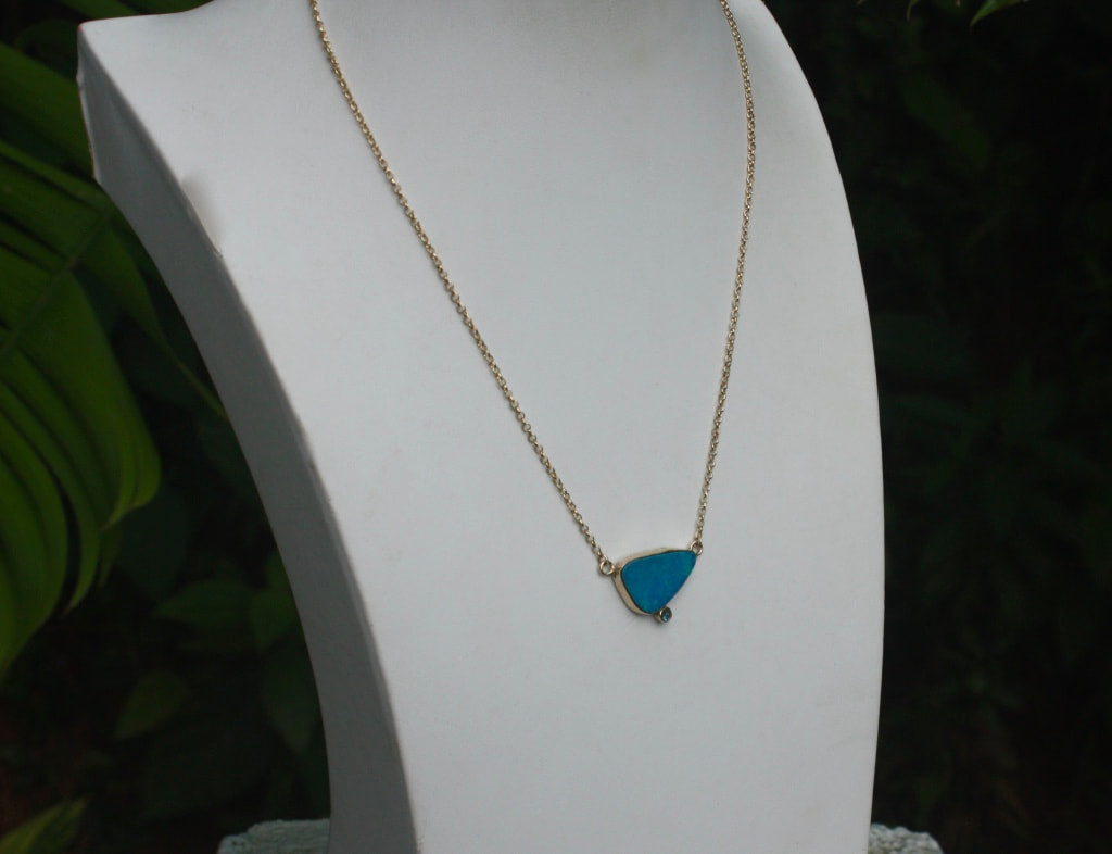 Australian Opal and Blue Sapphire Pendant Necklace, September and October Birthstone Necklace