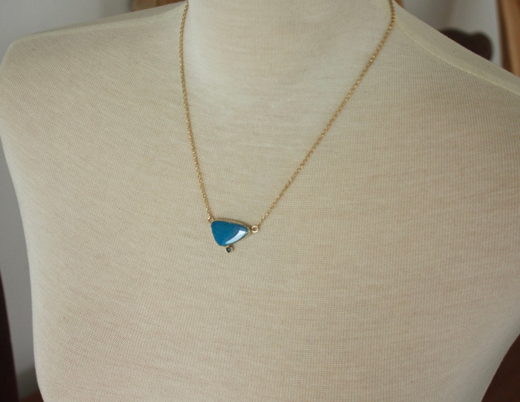Australian Opal and Blue Sapphire Pendant Necklace, September and October Birthstone Necklace
