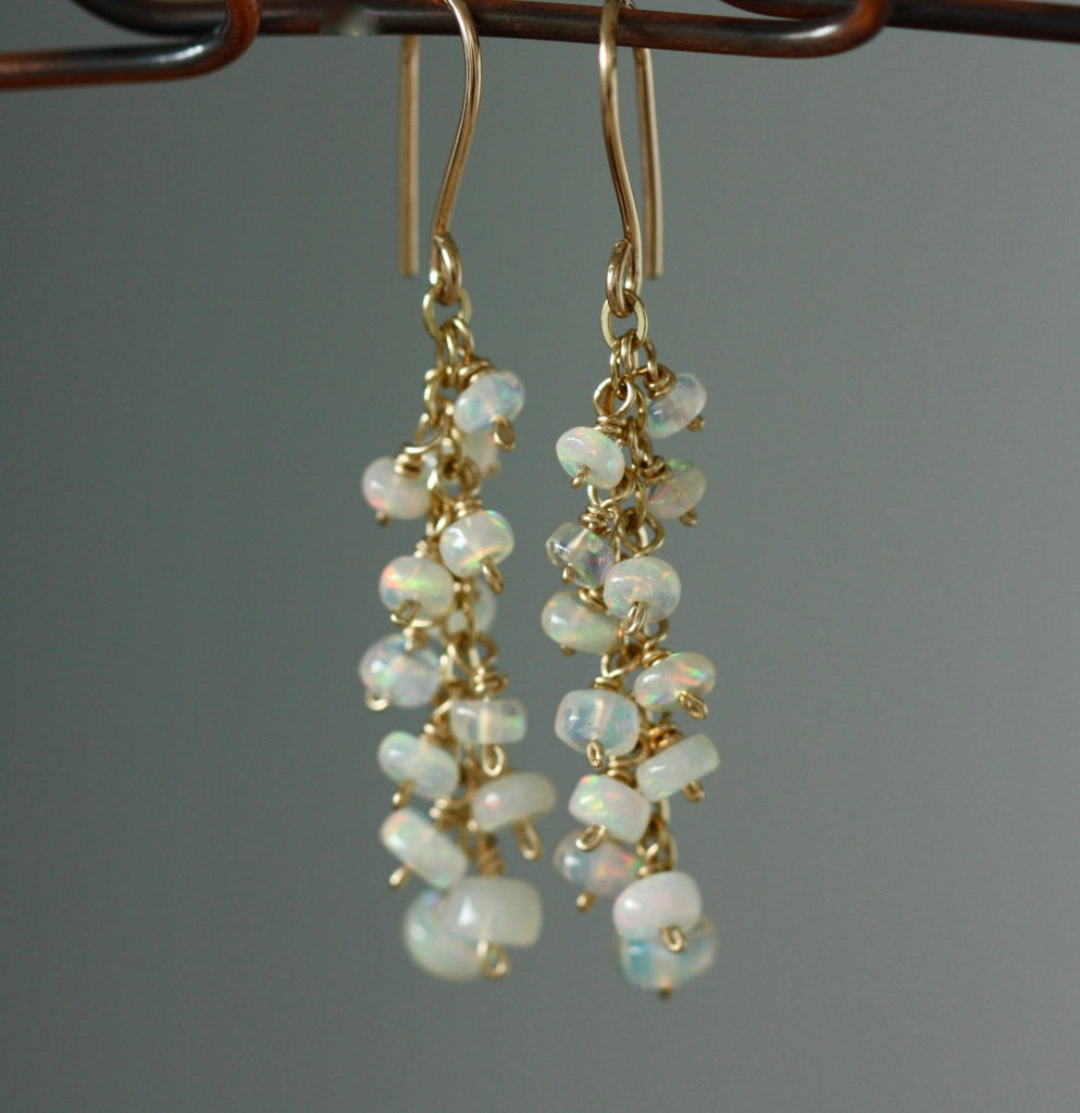Ethiopian White Opal Cascade Earrings