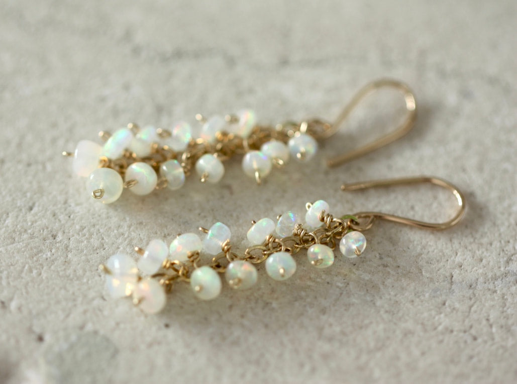 Ethiopian White Opal Cascade Earrings