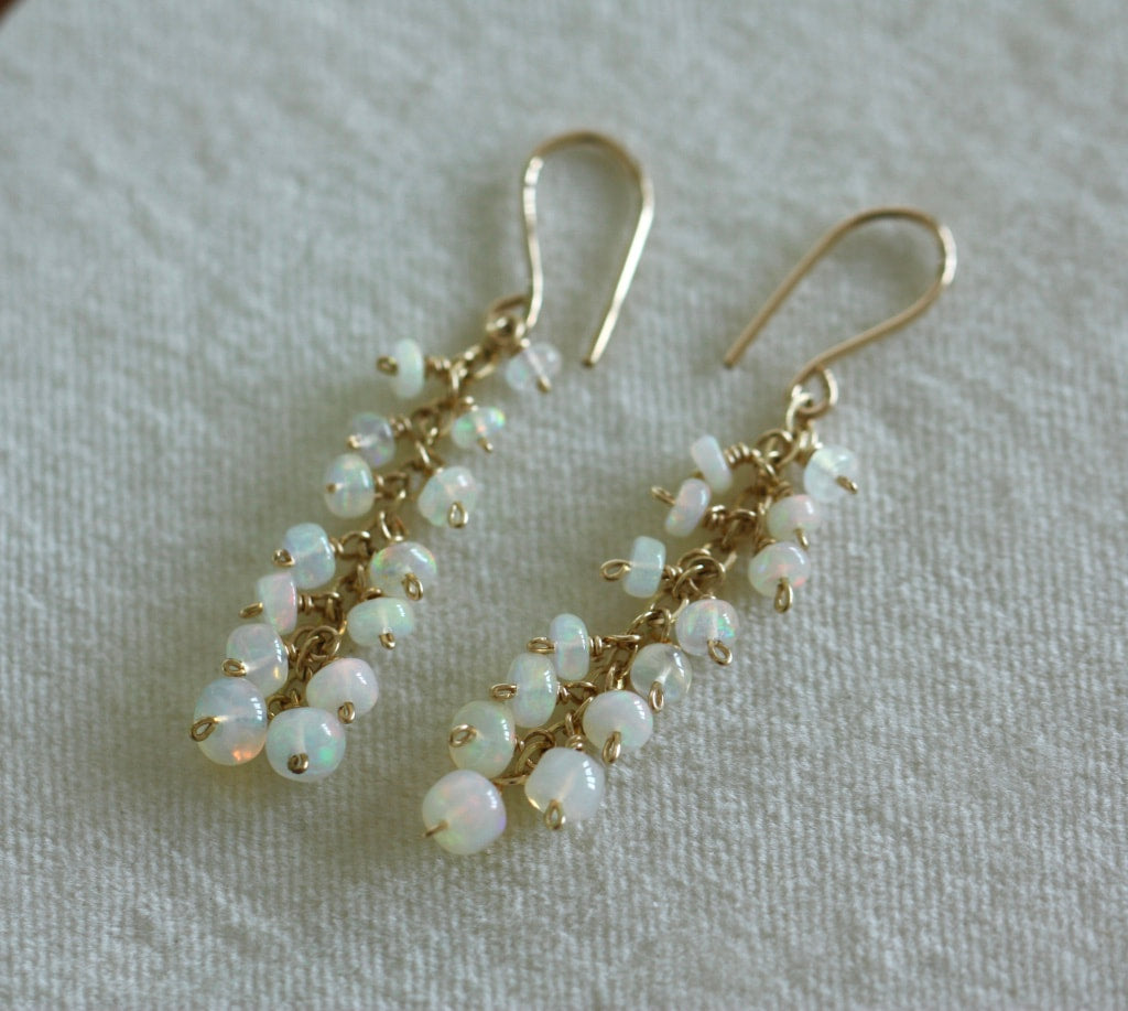 Ethiopian White Opal Cascade Earrings