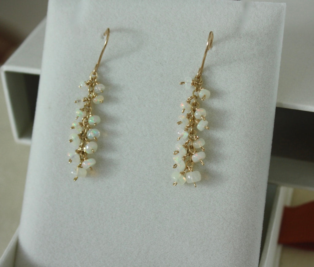 Ethiopian White Opal Cascade Earrings
