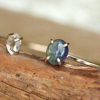 Open Cuff Bracelet with Blue Green Ocean Tanzanite and Herkimer Diamond