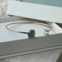 Open Cuff Bracelet with Blue Green Ocean Tanzanite and Herkimer Diamond