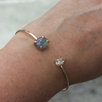 Open Cuff Bracelet with Blue Green Ocean Tanzanite and Herkimer Diamond