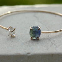 Open Cuff Bracelet with Blue Green Ocean Tanzanite and Herkimer Diamond