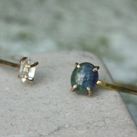 Open Cuff Bracelet with Blue Green Ocean Tanzanite and Herkimer Diamond