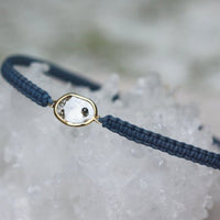 Rose Cut Salt and Pepper Diamond Slice, Black Diamond,18k Gold and Organic Cotton Adjustable Macrame Bracelet
