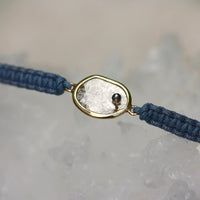 Rose Cut Salt and Pepper Diamond Slice, Black Diamond,18k Gold and Organic Cotton Adjustable Macrame Bracelet