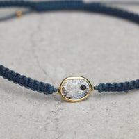 Rose Cut Salt and Pepper Diamond Slice, Black Diamond,18k Gold and Organic Cotton Adjustable Macrame Bracelet