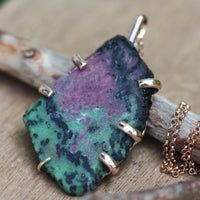 Raw Tanzanian Ruby in Zoisite Slice Pendant Necklace
