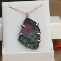 Raw Tanzanian Ruby in Zoisite Slice Pendant Necklace