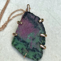 Raw Tanzanian Ruby in Zoisite Slice Pendant Necklace