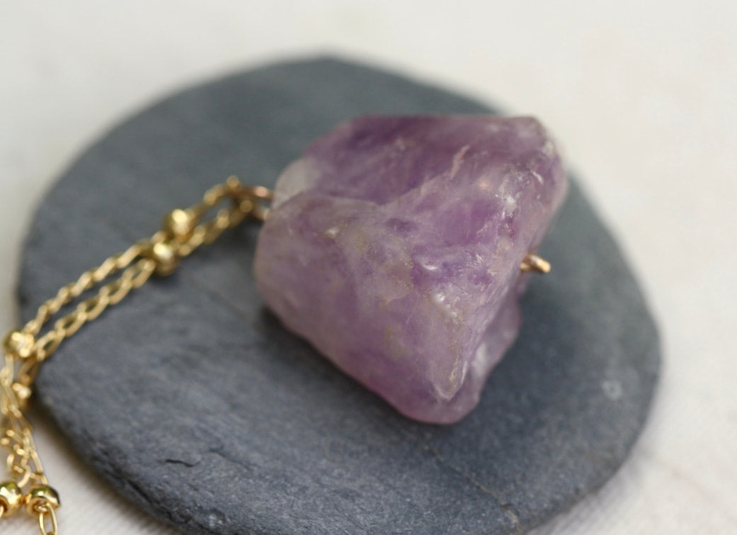 Rough Lavender Amethyst Pendant Necklace, February Birthstone Necklace