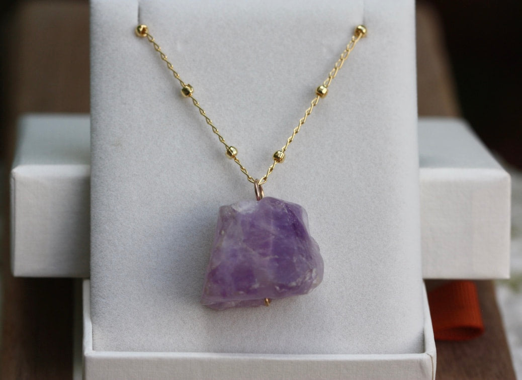 Rough Lavender Amethyst Pendant Necklace, February Birthstone Necklace
