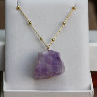 Rough Lavender Amethyst Pendant Necklace, February Birthstone Necklace